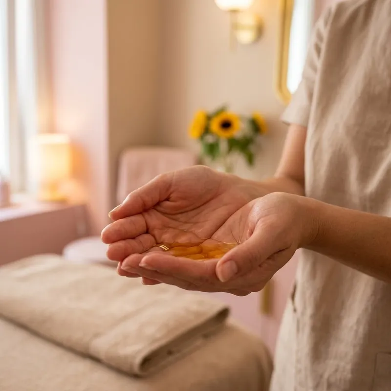 Óleo de massagem a aquecer nas mãos