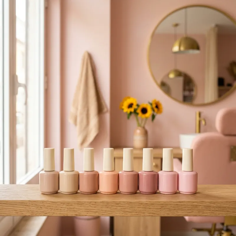 Fila de vernizes gel em rosas e nudes