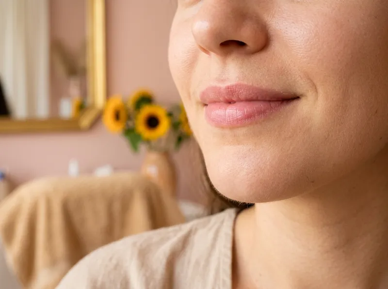 Cor natural e suave nos lábios depois da micropigmentação